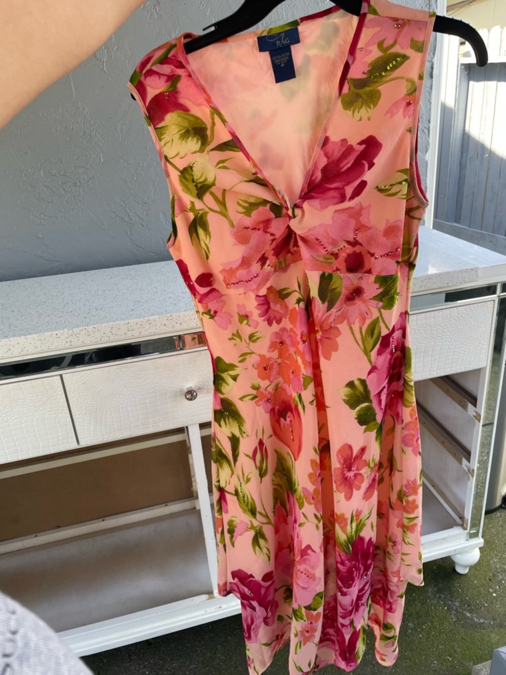 Y2K Pink Floral Twist-Front Sleeveless Dress